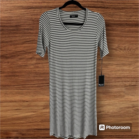Michael Lauren Dresses & Skirts - Michael Lauren Revolve Eden White/Black Striped Short Sleeve Soft Knit Dress